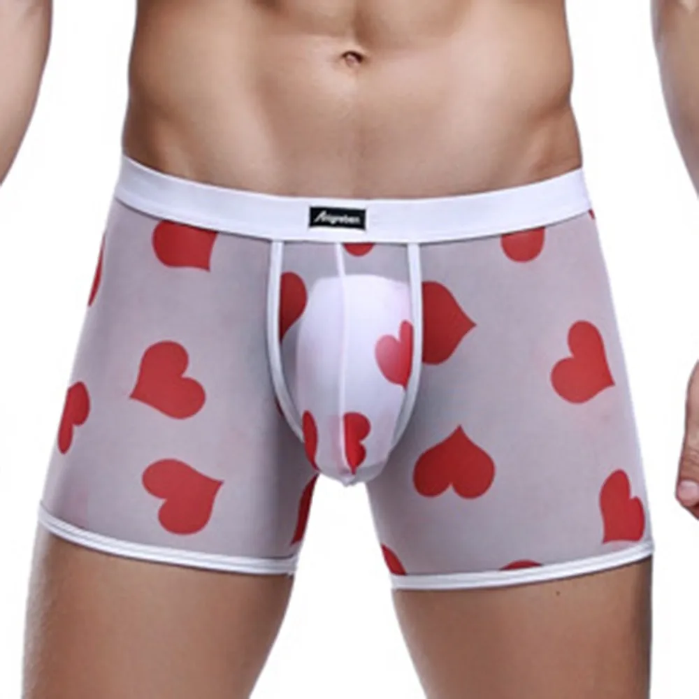 سراويل رجالية قابلة للتنفس ، سراويل داخلية بجراب منتفخ ، سراويل داخلية مثيرة ، شفافة ، بطباعة قلب الخوخ ، شورت شبكي ، الأشرطة المطاطية ، الذكور