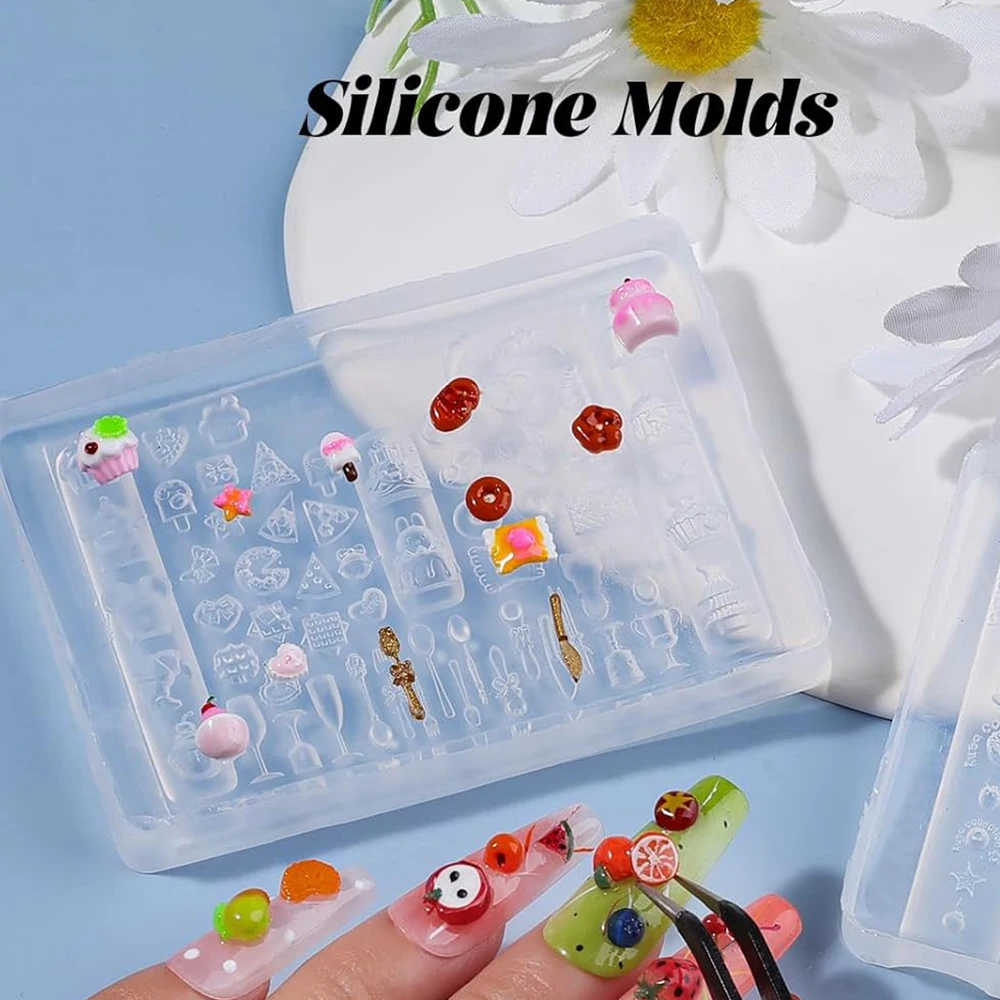 3D Cutlery Sandwich Nail Forms Resin Tableware Nail Charms Making Tools Clear Bread Food Silicone Nail Molds DIY Manicure Craft
