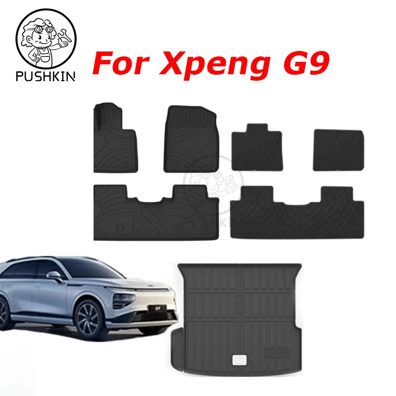 

For XPeng G9 2023 2024 2025 Car Floor Mats Cargo Liner Trunk Pad TPE 3D Foot Mat Waterproof Odorless Tray Set BLACK Accessories