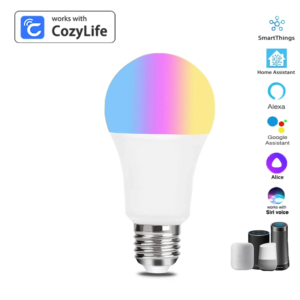 Cozylife-Ampoule intelligente LED 9W RGB + CW, intensité variable, compatible avec Alexa Google