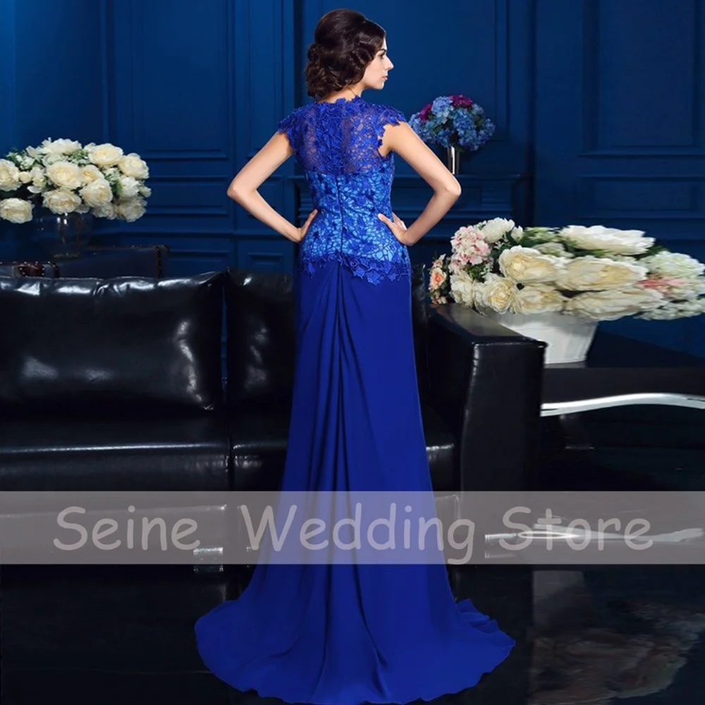 Vestidos De encaje para madre De la novia, vestido largo Formal De noche, línea A, color azul, 2022