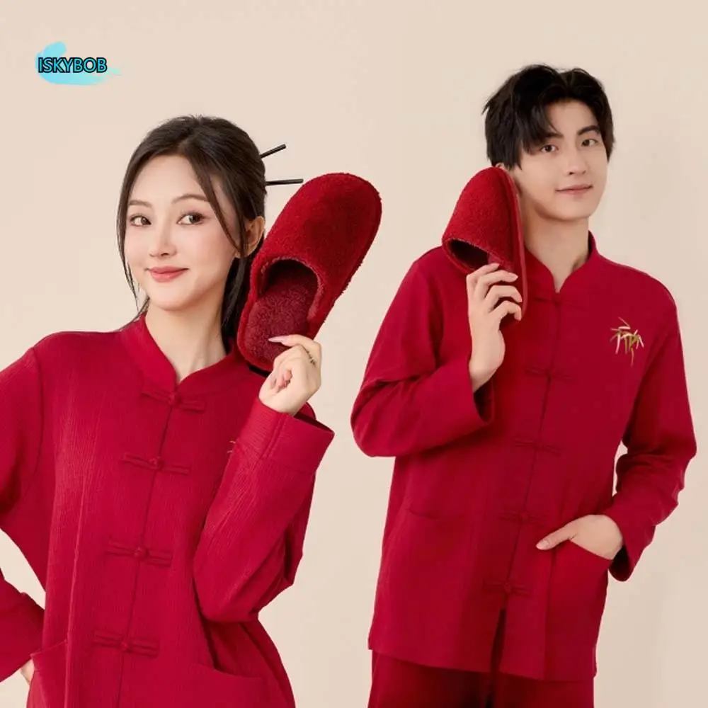 

House Shoes Soft New Year Slippers Thickened Warmer Red Cotton Slippers Cute Anti-slip Soled Home Cotton Shoes Men