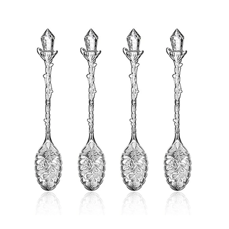 YYSD Set of 4 Crystal Retro Coffee Spoon Tea Spoon Small Spoonful Dessert Spoons for Afternoon Tea Little Gift for Girlfriend