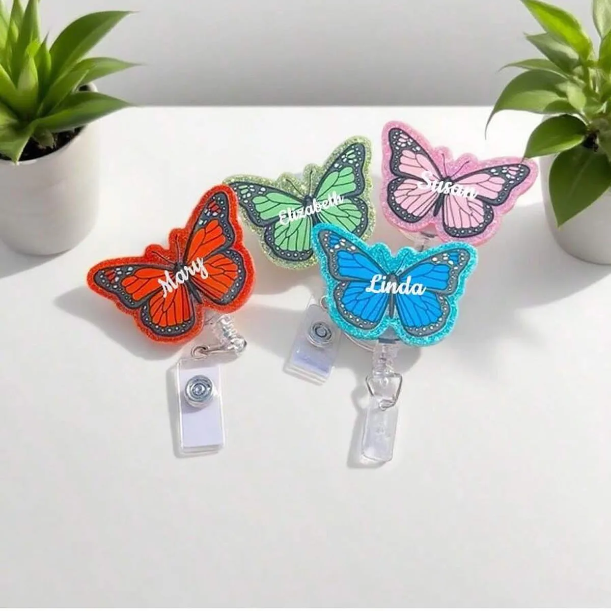 Personalized custom text Butterfly badge reel | Nurse Badge Holder | Teacher ID Card Holder| retractable badge reel