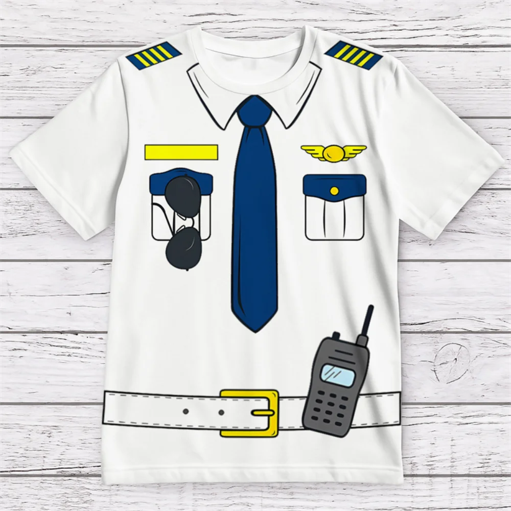 تي شيرت رجالي مثير للاهتمام برسومات زي طيار، تي شيرت صيفي أنيق مطبوع ثلاثي الأبعاد بأكمام قصيرة #4
