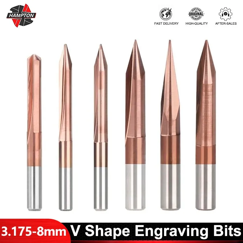 Milling Cutter 3.175 4 6 8mm Shank TiCN Coating  V Router Bit 2 Flutes CNC Carving Straight Engraving Bits 