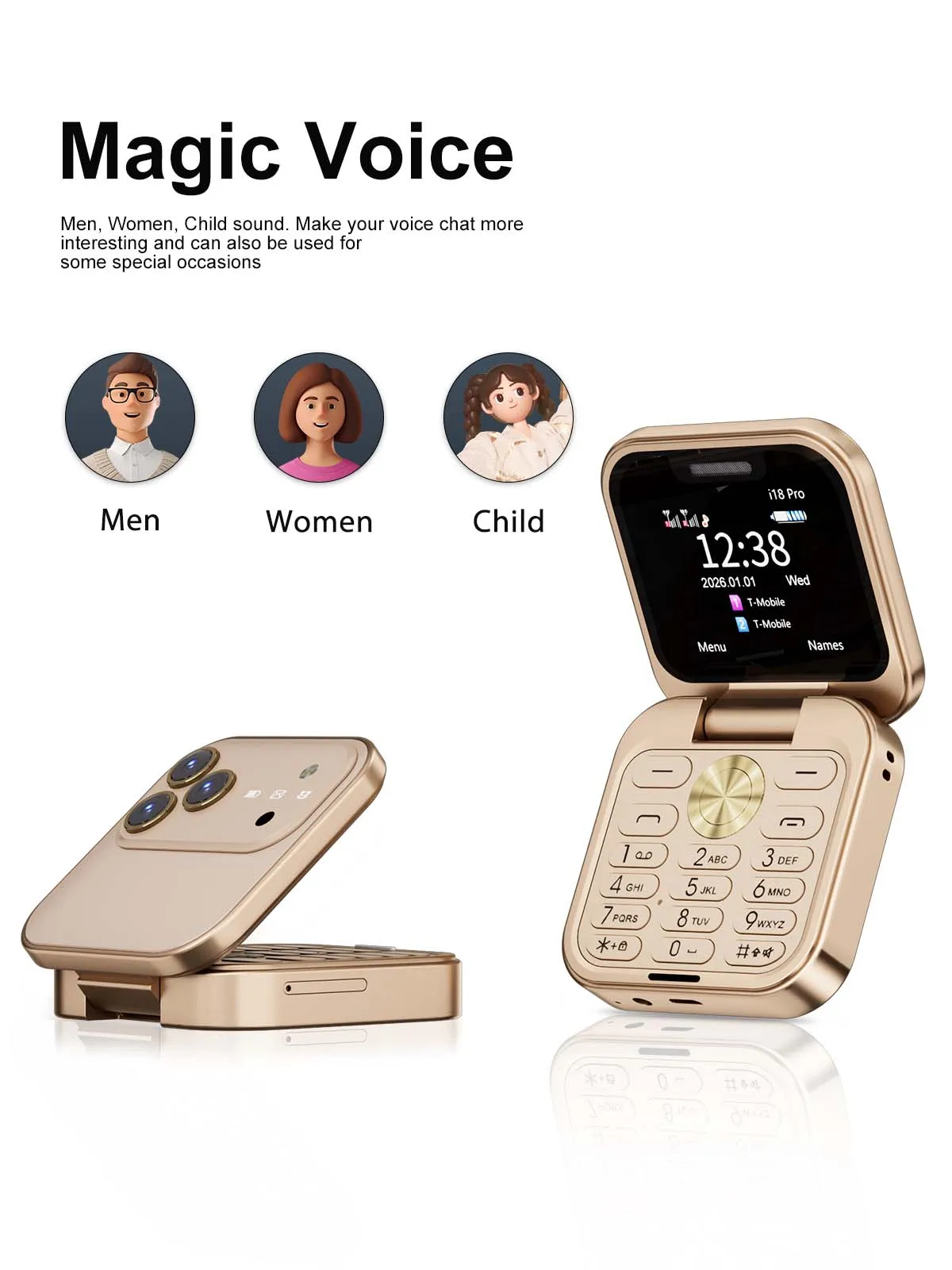 SERVO I18 Pro Flip Mobile Phone 2G GSM/4G LTE Network 1.77' Screen Dual SIM FM Radio Call Recording Blacklist Mini Fold Phone