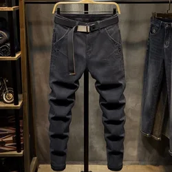 2024 Spring and Autumn New Fashion Solid Color Black Stretch Shorts Men's Casual Slim Comfortable Breathable High-Quality Jeans