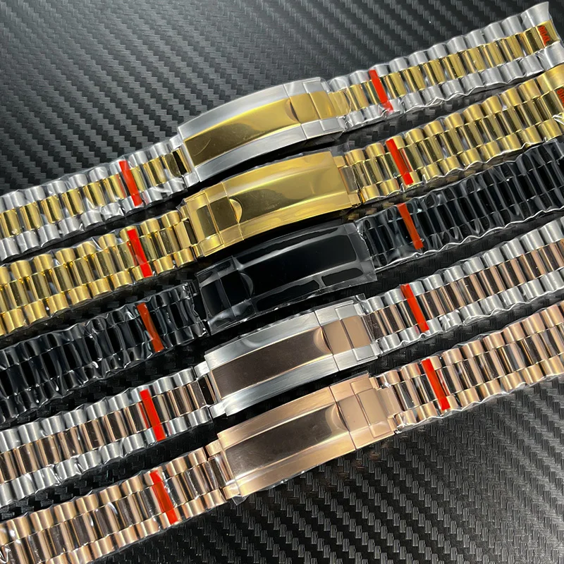 حزام ساعة بريزيدنت ذو نهاية منحنية 20 ملم من الفولاذ المقاوم للصدأ لساعة Seiko NH35 Datejust سوار الرئيس باللون الفضي والذهبي