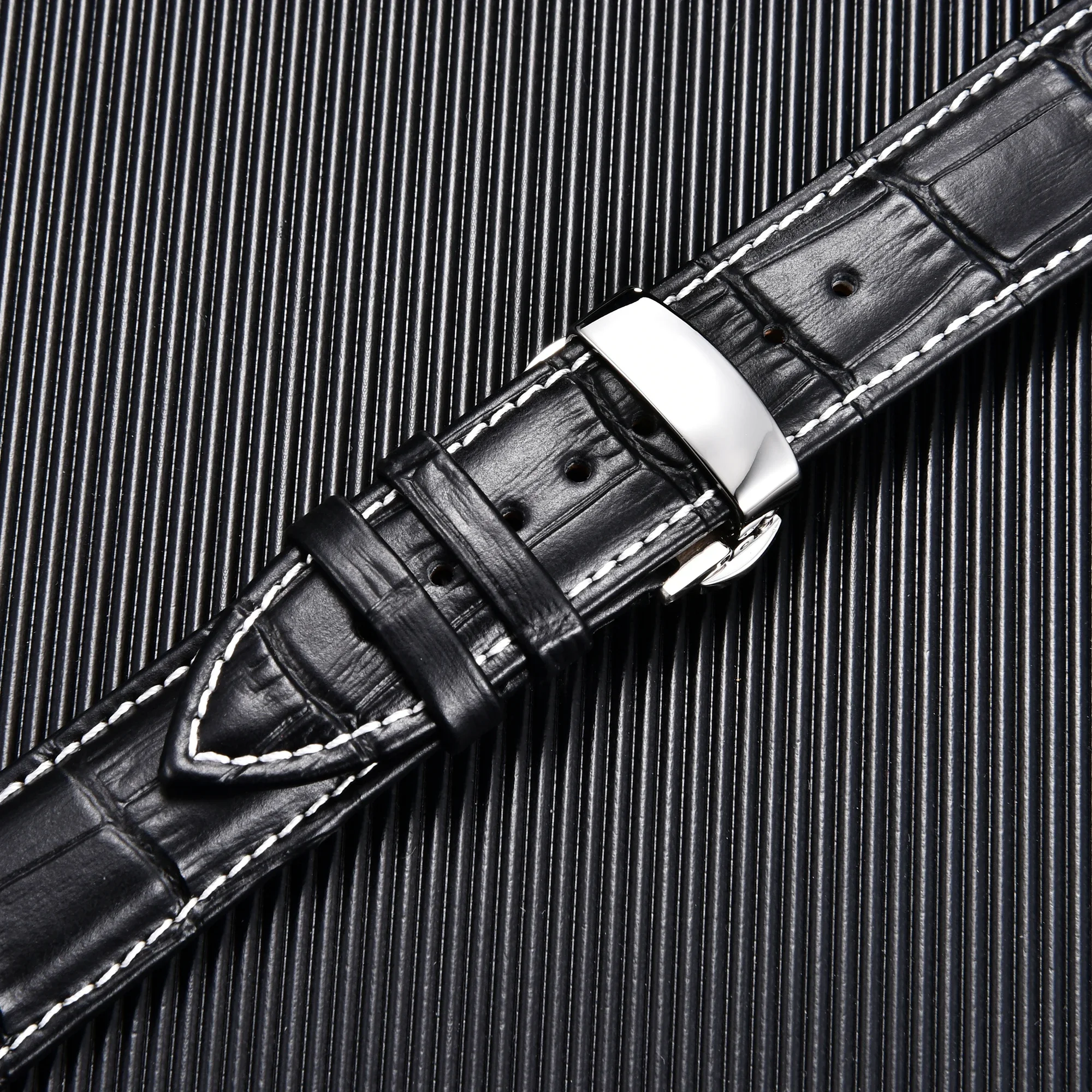 Bamboo Patterned Stainless Steel Automatic Buckle Business Men\'s Wrist Bracelets 18/20/22/24mm Watch Accessories