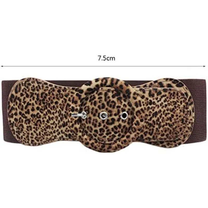 Cintura elastica da donna con leopardo, fascino alla moda, cintura in pelle scamosciata da donna, cintura larga, decorativa per jeans maglione abito
