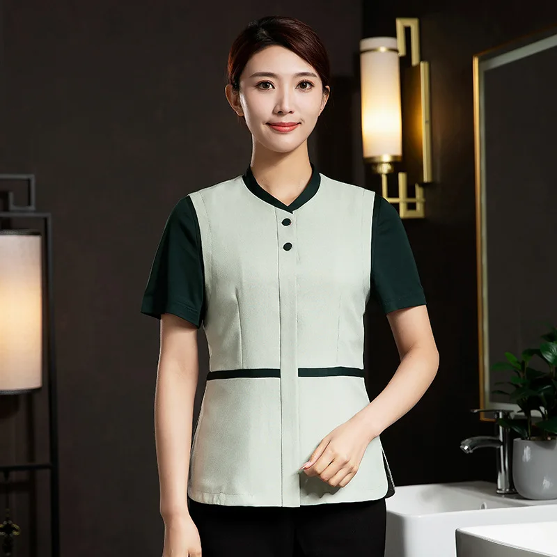 

Униформа для персонала по уборке номеров в отелях, униформа с короткими рукавами, униформа для работы с общим имуществом, униформа для уборки для беременных и нянь.