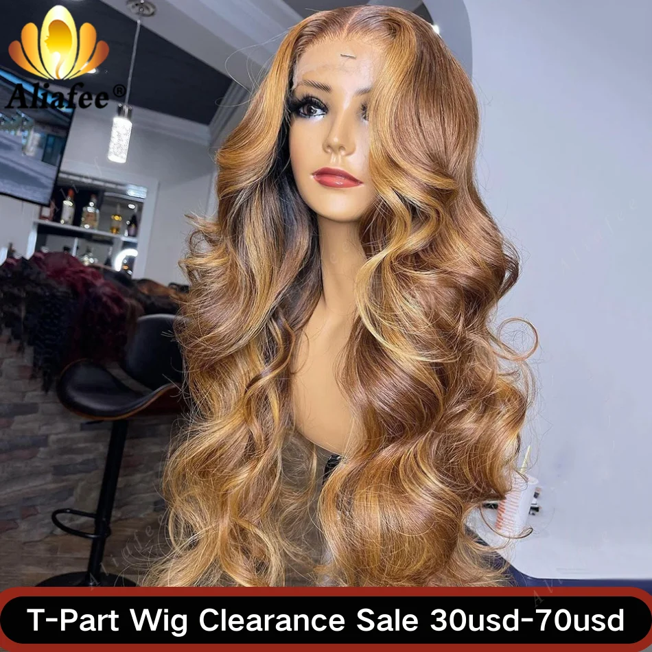 180% Density Highlight Honey Blonde Wig Human Hair Clearance Sale Cheap Wig Brazilian T Part Lace Wig Human Hair for Women