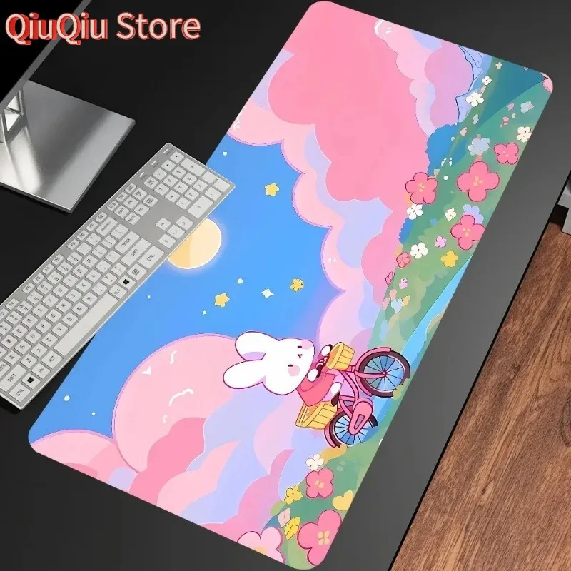 Niedliches Kaninchen Anime Mousepad Gaming HD Große benutzerdefinierte rosa Mädchen Tischmatte Lock Edge Mausmatte Büroteppich weiche PC Desktop Mäusepad