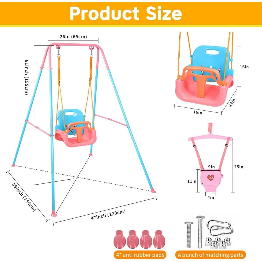 Juego de columpio 4 en 1 para niños pequeños y jersey para bebé, columpio resistente con soporte de Metal plegable para interior y exterior, fácil instalación