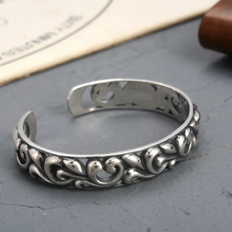 S925 Sterling Silver Bracelets for Women Men Fashion Hollow Relief Eternal Vine Bangle Pure Argentum Amulet Punk  Jewelry