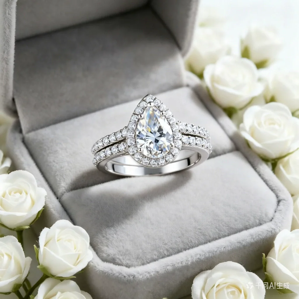 Pear 1.5 Carat Moissanite Ring Set Engagement Wedding 925 Sterling Silver Rings For Women Jewelry