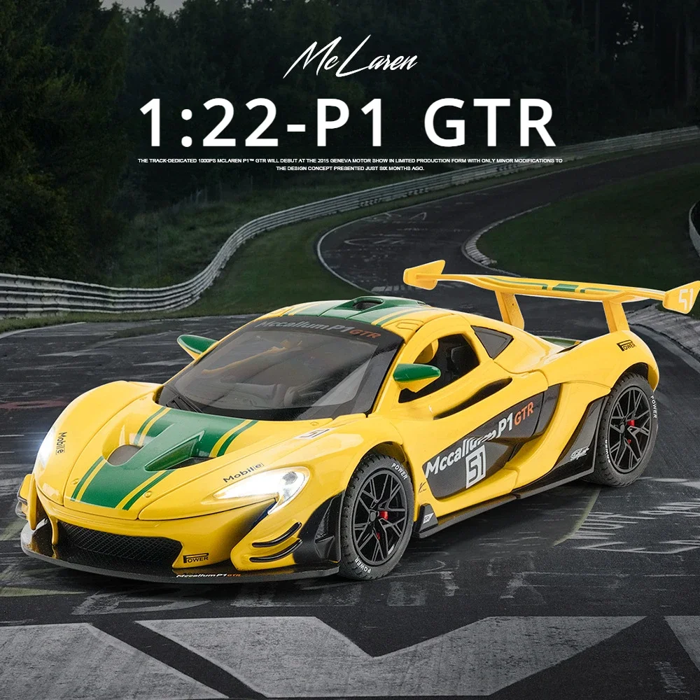 1:22 McLaren P1 GTR  Alloy Racing Car Model Diecast Metal Car Model Simulation Sound and Light Collection Childrens Toy Gift