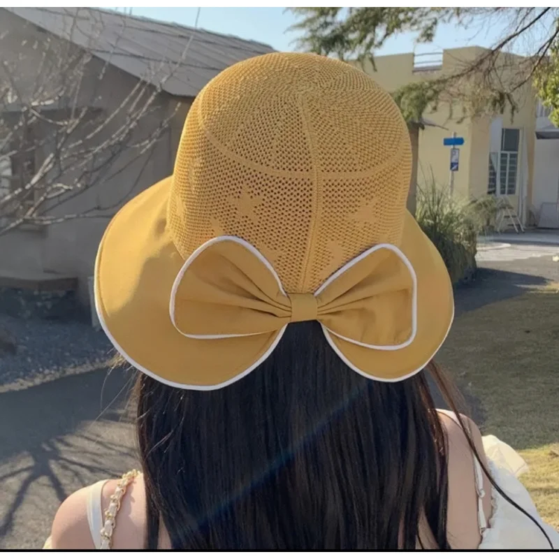 chapeu-de-pescador-estilo-coreano-com-laco-colorido-para-mulheres-chapeu-de-sol-para-primavera-e-verao-chapeu