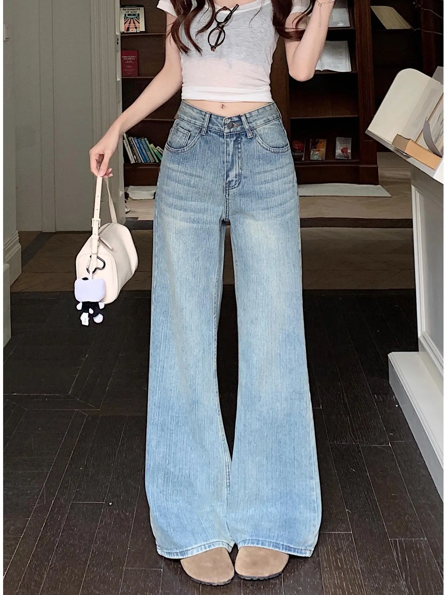 

Slimming Straight Leg Bell Bottom Jeans Women's Summer Low Waist Loose Fit Casual Fashion Retro Style Bell Bottom Jeans