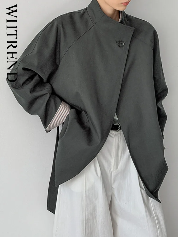 

WHTREND Autumn New Korean Style High-end Solid Color Office Lady Loose Trench Coat New Casual Designer Jacket WH1750