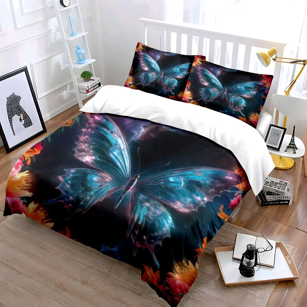 Butterfly Galaxy Art Decor Soft Skin-Friendly Bedding Set Includes 1 Duvet Cover And 2 Pillowcase, Gift