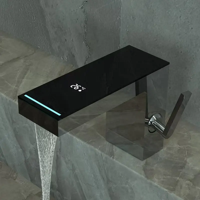 Infrared Smart Basin Faucet Cold and Hot Water Storage Rack Faucet Bathroom Cabinet Under-sink Basin Wash Waterfall White