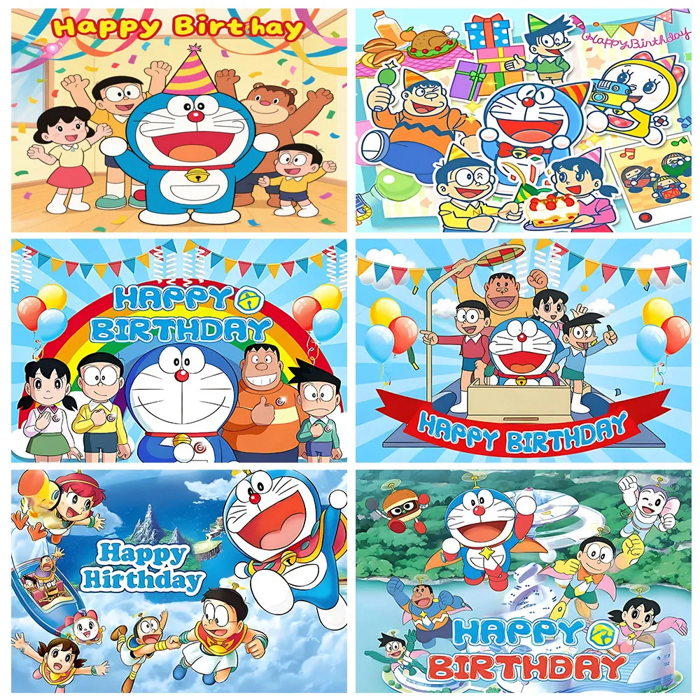

Cartoon Anime Doraemon Children Birthday Party Decoration Backdrop Nobita Blue Cat Photography Background Baby Shower Supplies
