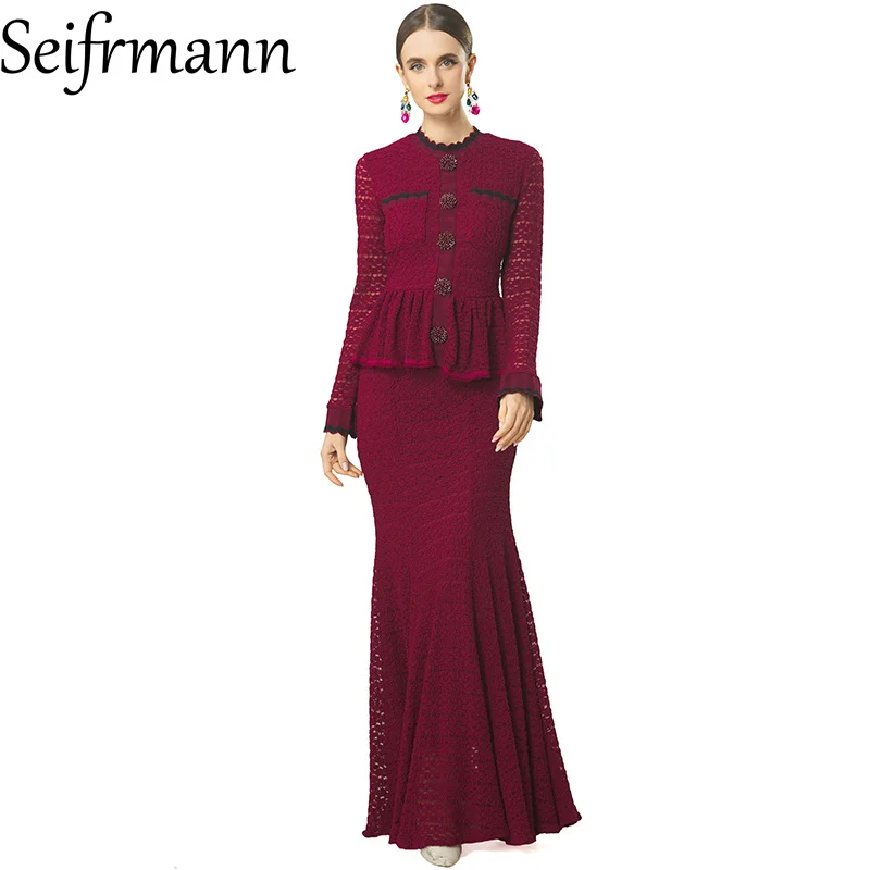 Seifrmann Stitched wavy edge contrasting color fishtail dress round neck long sleeve waist dress 2026 summer Women's New Style