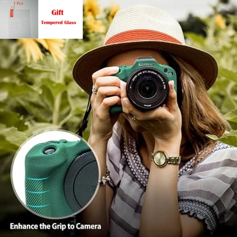 For Canon EOS R100 Silicone Armor Skin Case Camera Bag Body Protective Cover photography soft case cover+1PCS Free Tempered Film
