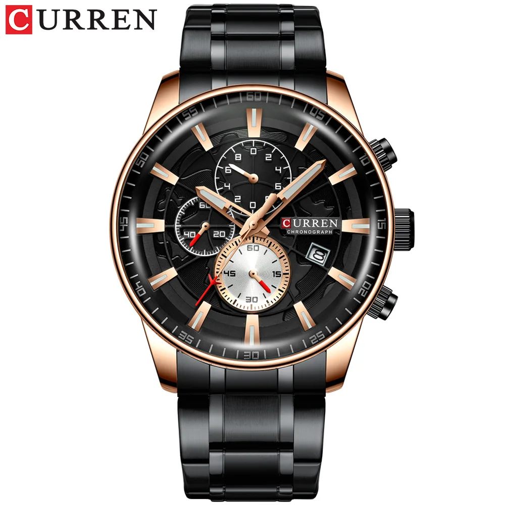 CURREN-reloj de cuarzo resistente al agua para hombre, cronógrafo de pulsera con correa de acero de seis Pines, calendario, 8362