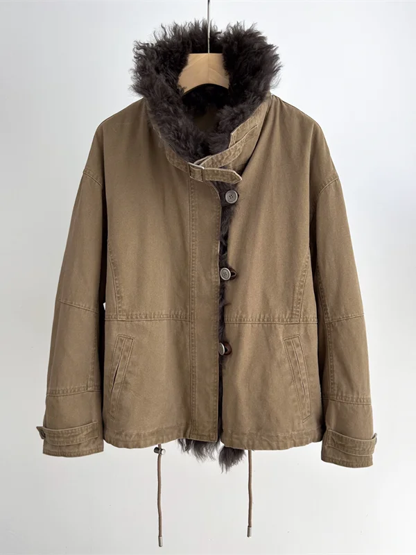 Veste d'hiver en duvet d'oie pour femme, Parka de luxe, décontractée, naturelle, véritable mouton, col en fourrure d'agneau, nouvelle collection 2025