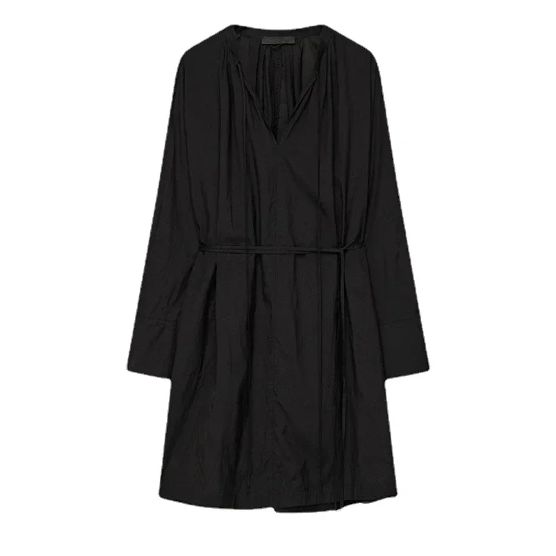 Robe en popeline ceinturée pour femme, chemise mi-longue minimaliste, vêtements féminins, automne, offres