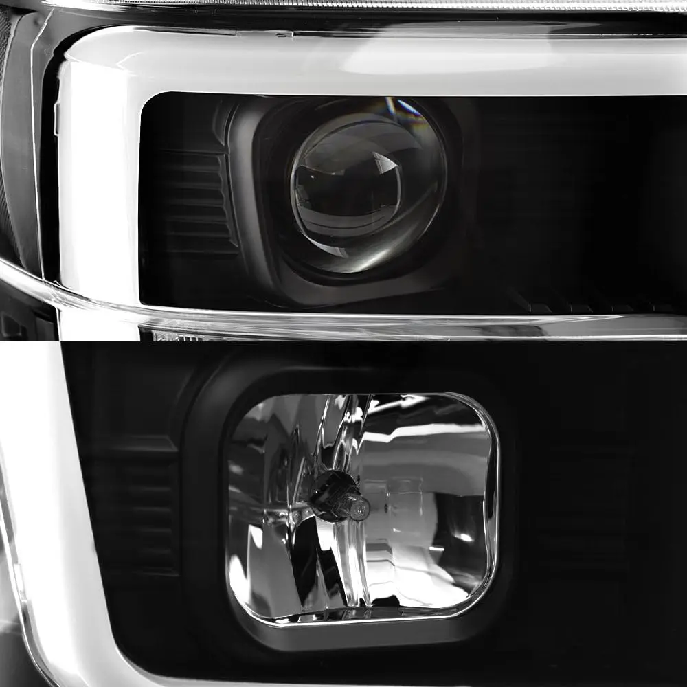 Sulinso For 2008-2010 F250 F350 F450 F550 Superduty Black LED Tube Projector Headlights Driver+Passenger Pair