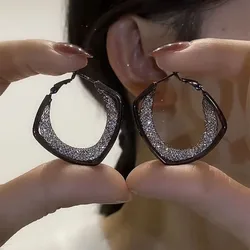 Exquisite Black Square Mesh Crystal Earrings for Women Personality Fashionable Daily Accessories Party Jewelry Birthday Gifts