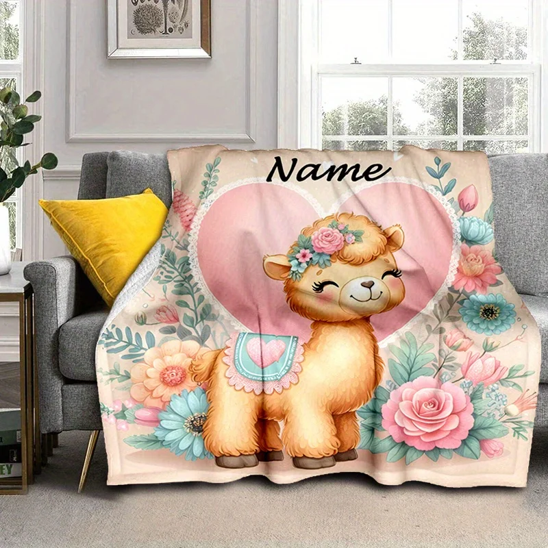 Customized name alpaca blanket, soft and warm, suitable for all seasons, digital printed, knitted, suitable for bed sofas