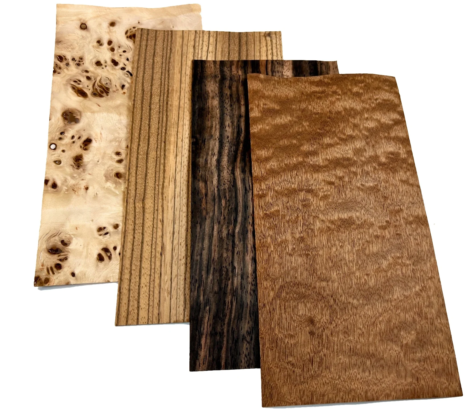 

4pieces 20x10cm T:0.4-0.5mm Mixed Mapa Burl Zebra Exotic Wood Veneers Marquetry Inlay Veneer Art Material Sheets