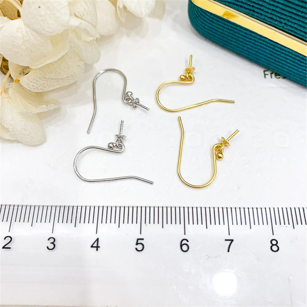 S925 anting-anting kancing perak murni gadget mutiara DIY anting-anting perak emas pas 7-11mm bundar E012