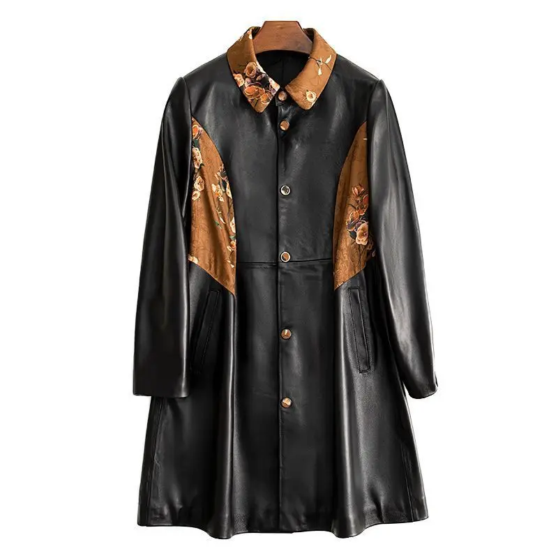 

Sheepskin leather clothing,Spring and autumn new product in ,mid length gauze patchwork women's