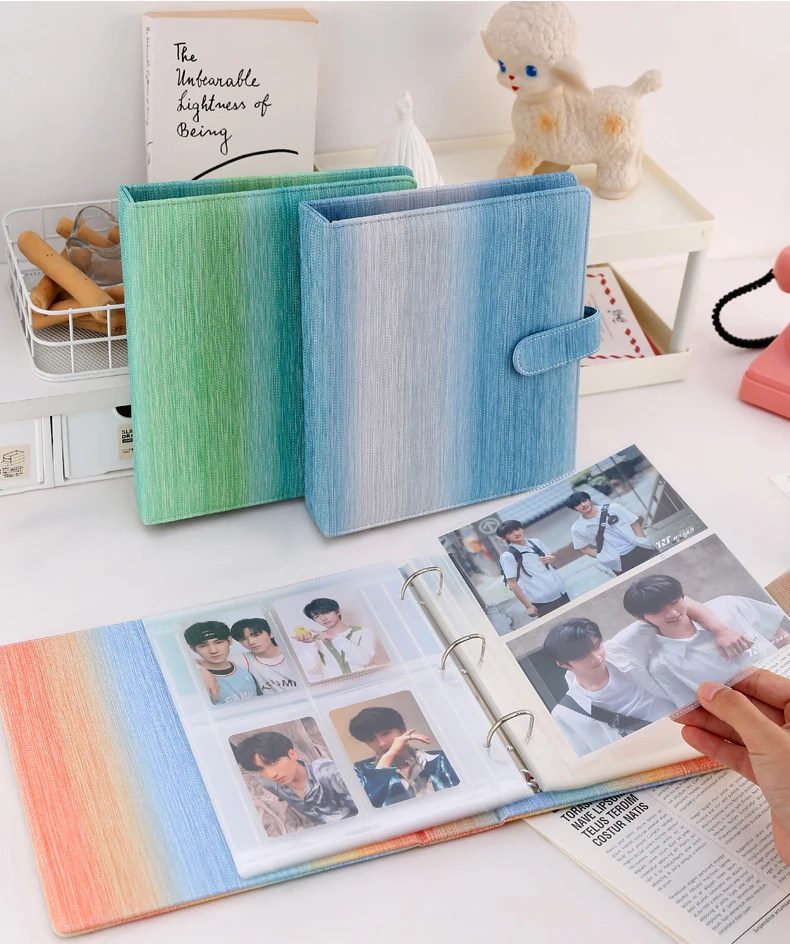 Gradient Striped A5 Binder 3-Ring PU Leather Loose-Leaf Album K-Pop Photocard Holder Idol Albums ﻿Korean 포카 바인더