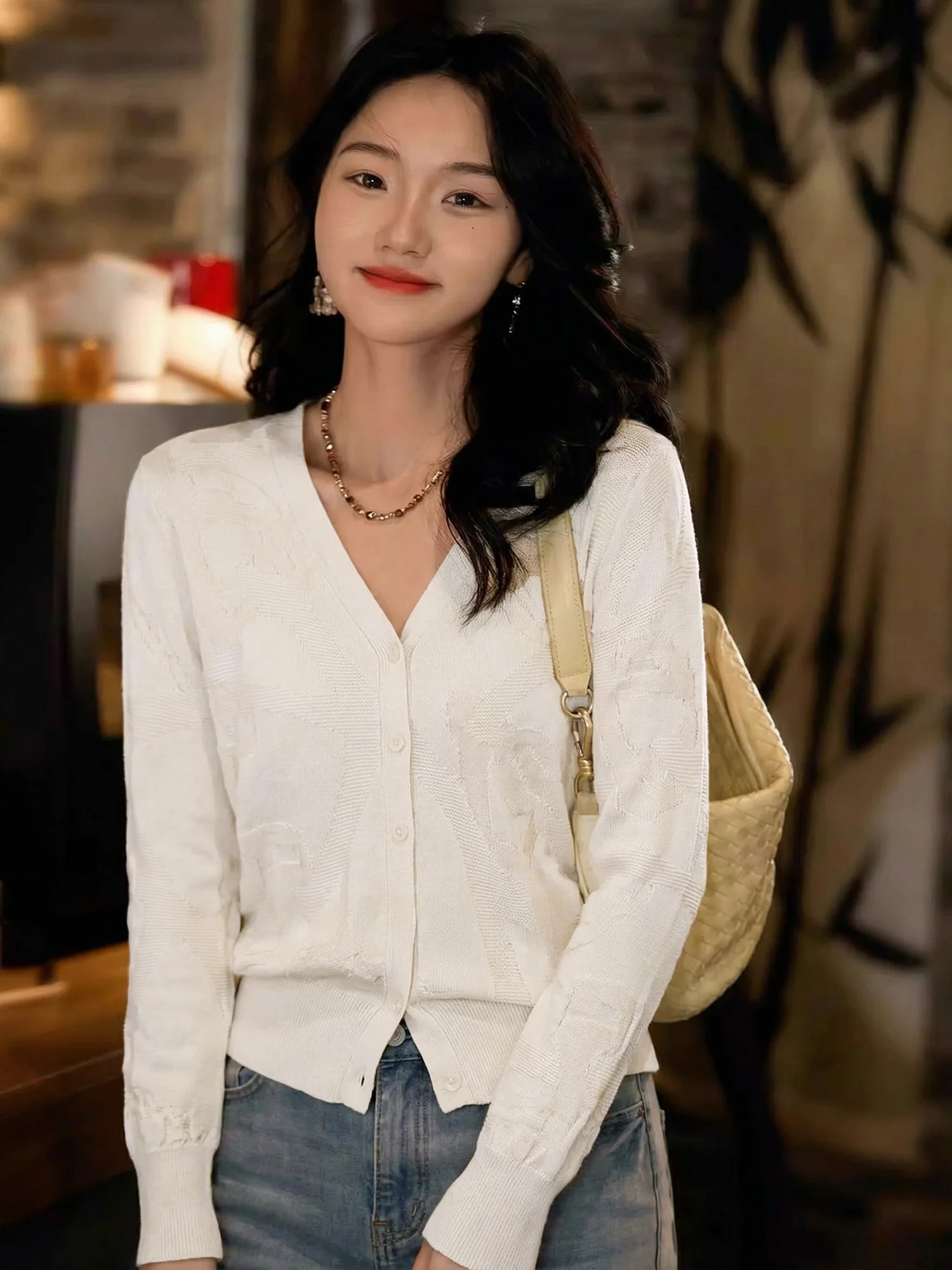 

Chivirin mat Sle Long Sve V-Ne Knitted Open Cardigan Women's Slim Fit Wool Blend Spring Faion New Arrival Swe...