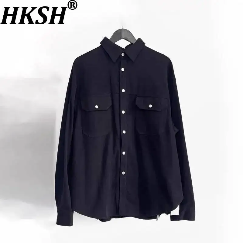 

HKSH Spring Autumn New Man Tide Dark Vibe Streetwear High Street Back-Zipper Loose Fit Oversized Shirt Ins Chic Punk Coat HK9787