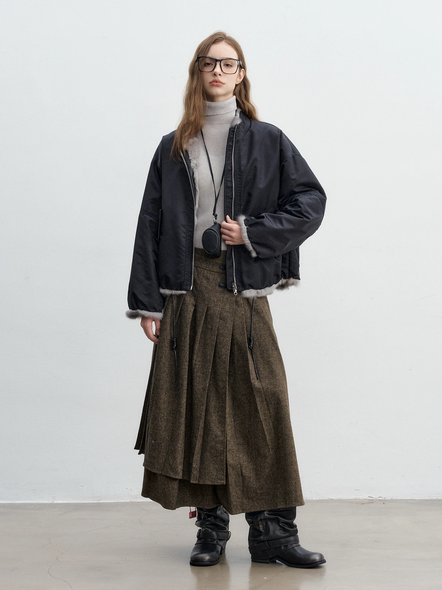 Double-Sided Wear Rabbit Fur Jaet ort Young Fem Leather Coat MANMONA Warmth All-Weather Sli Korean Version Coat