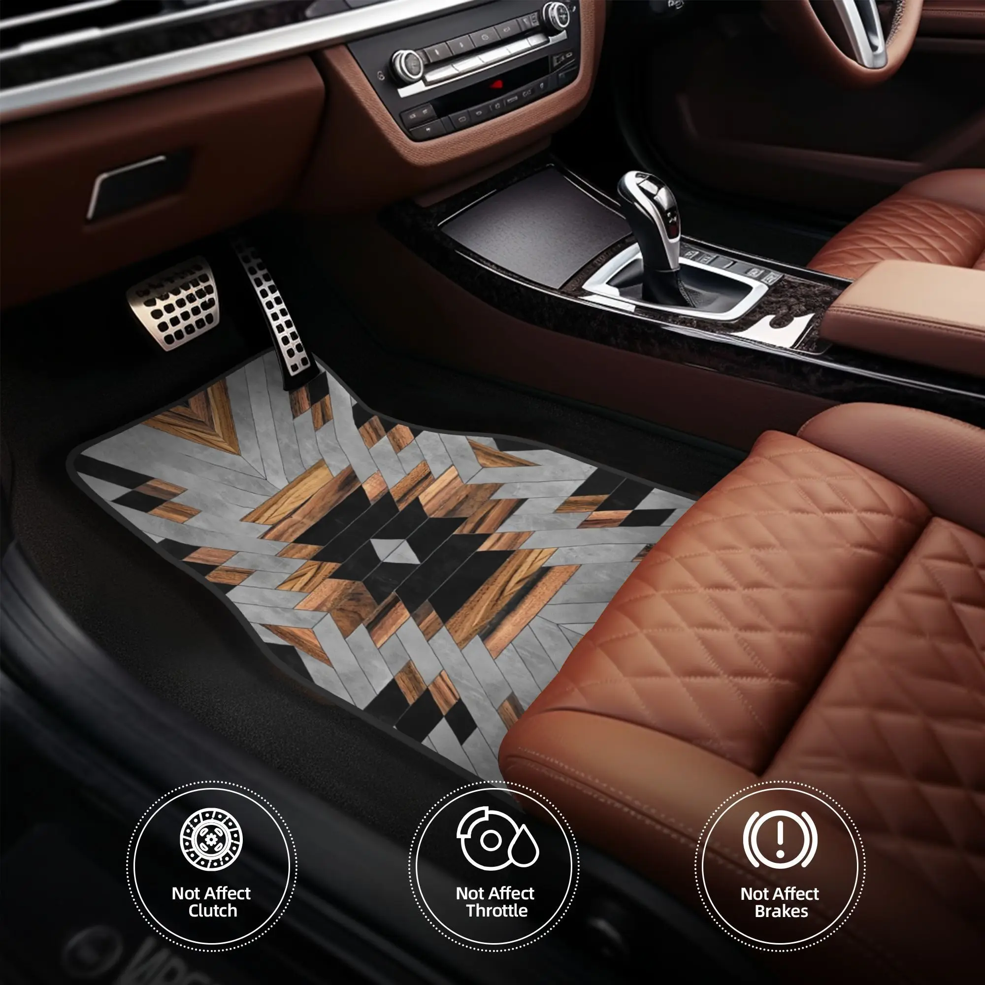 4pcs Set Of Urban Tribal Pattern Car Floor Mats, Durable Polyester Fiber, Suitable For All Types Of Vehicles, Ideal Gift, Fun De