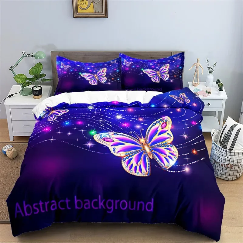 3D Colorful Butterfly Duvet Cover Natural Floral And Butterflies Pattern Bedding Set For Girl Women Microfiber With Pillowcases