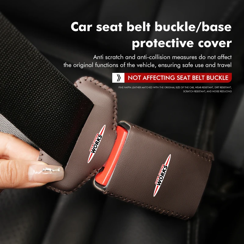 2pcs Leather Car Seat Belt Buckle Protector Cover Anti Slip Cover For MINI R60 F56 R56 F54 F57 R70 JCW John Cooper Works