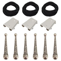 3 Sets Iron Bolo Tie Kit Sterling Silver Plated Parts Round Slide Textured Tips Black Cord Sliver Black Alloy Cord End