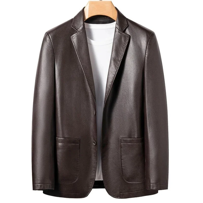 Fashion 2024 handsome high-end new coat men's warm leather clothes casual popular pu jacket suit