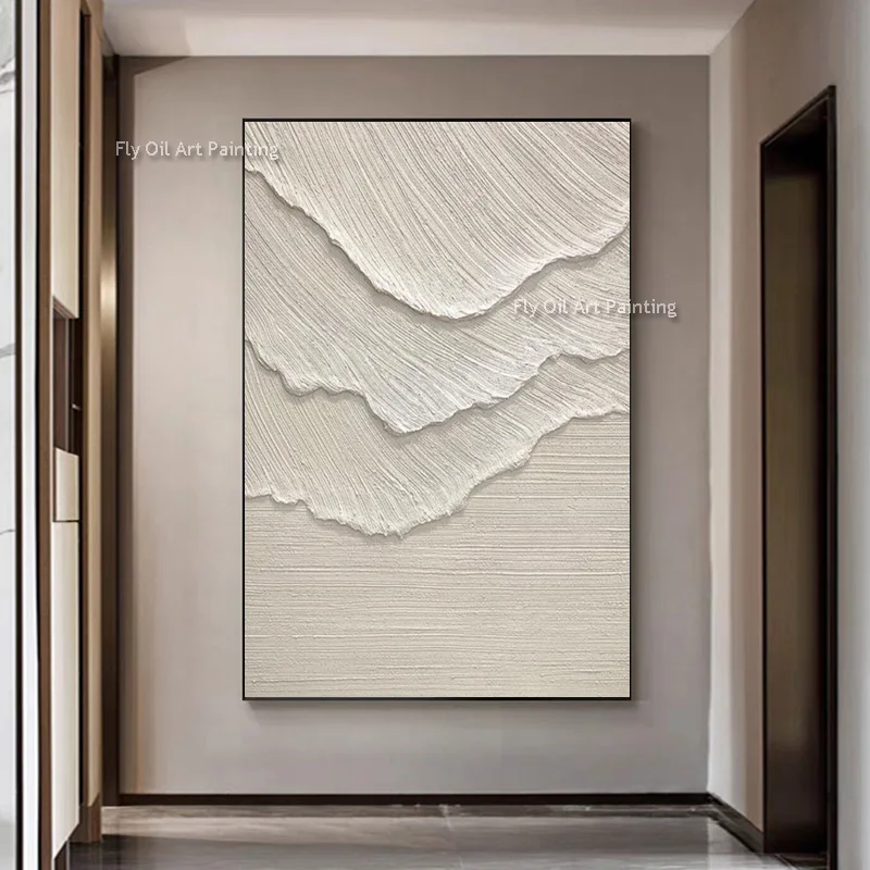 Ivory Flow Ridge Thick Canvas Artwork Handmade Beautiful White Soft Tone Abstract Oil Painting Contemporary Wall Decor
