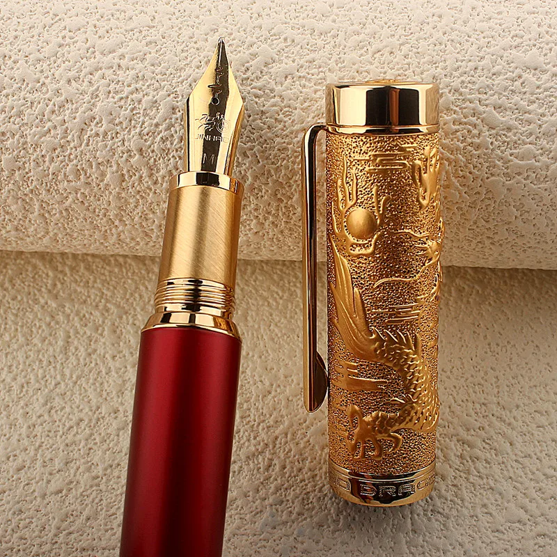 Imagem -06 - Jinhao Limited Metal Fountain Pen Dragon Spirit Pen Heartbeat Nib Artigos de Papelaria Escrita Escritório Presente ef f m